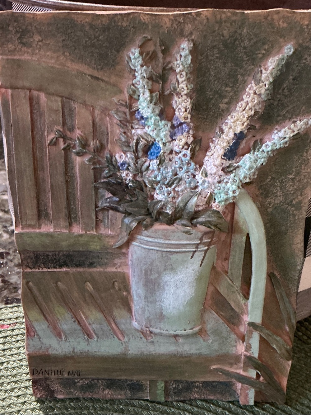 Danhui Nai vintage wall art plaque resin 3Dimensional plant on a chair